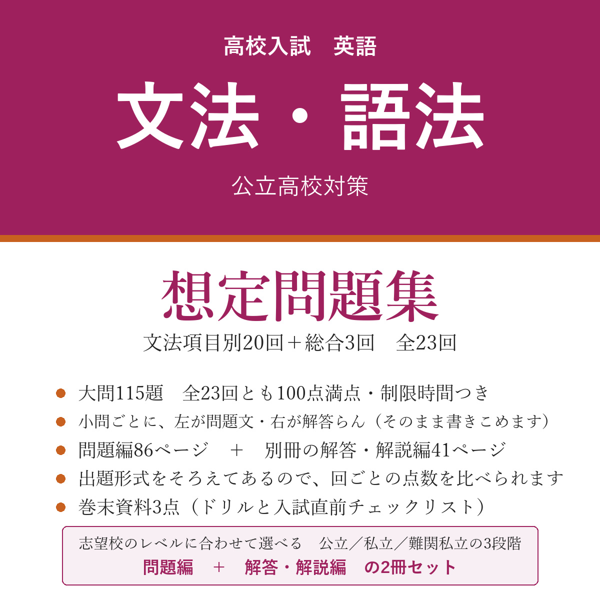 高校受験 英語 文法・語法 想定問題集 公立高校対策(問題編+解答・解説編)
