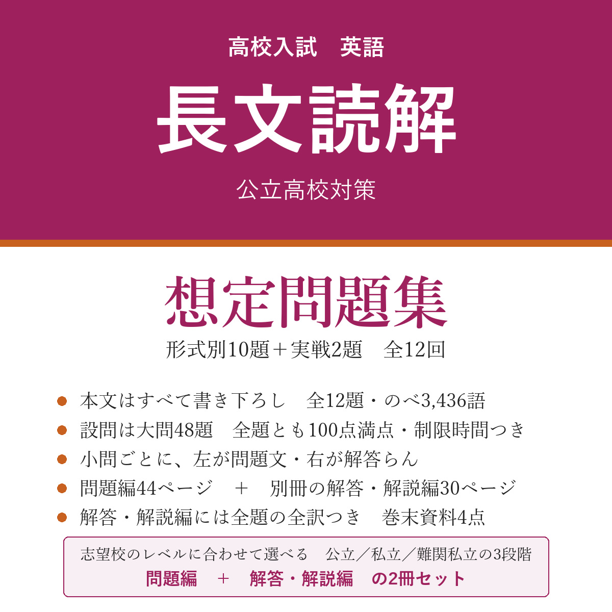 高校受験 英語 長文読解 想定問題集 公立高校対策(問題編+解答・解説編)
