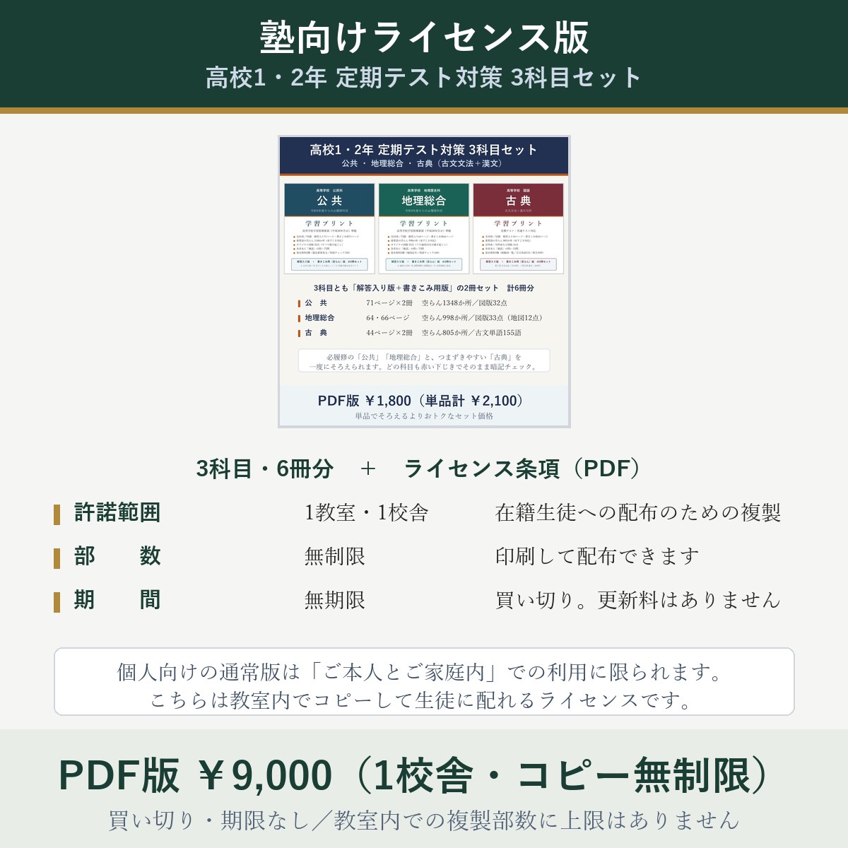 【塾向けライセンス版】高校1・2年 定期テスト対策 3科目セット