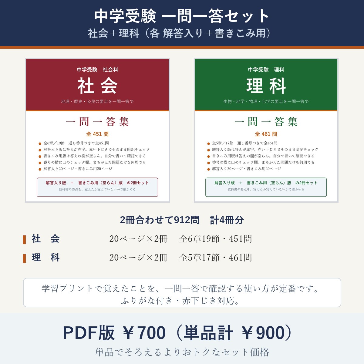 中学受験 一問一答セット(社会+理科)