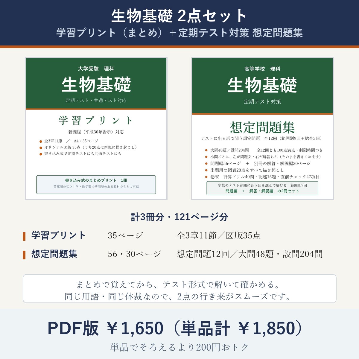 高校 生物基礎 2点セット(学習プリント+定期テスト対策 想定問題集)